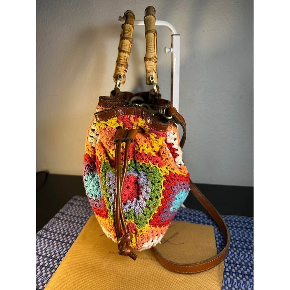 Patricia Nash Cantinella Multi Crochet Bag with Bamboo Handles Boho Satchel - Picture 6 of 7